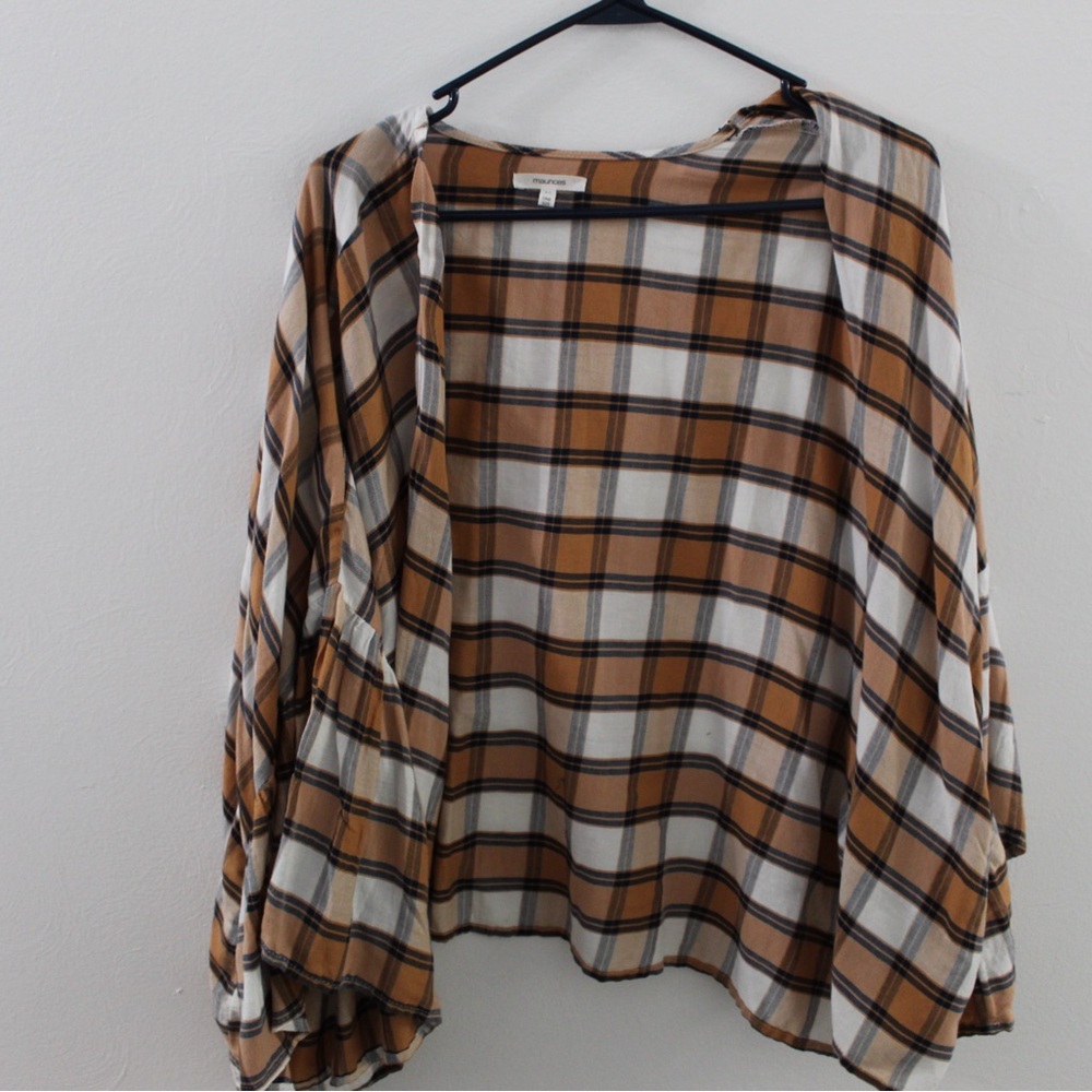Maurices Brown and White Plaid Blouse
